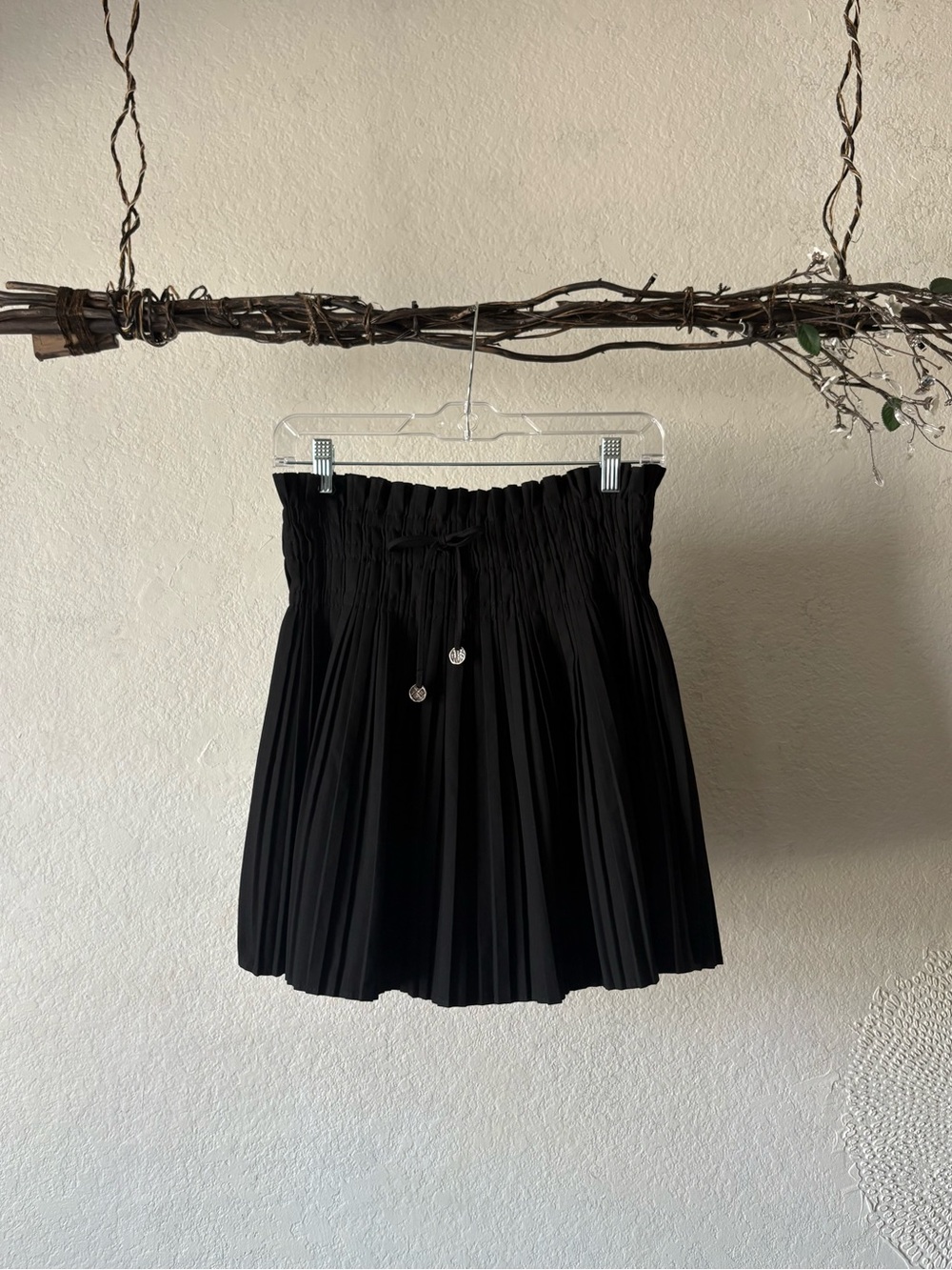 Zara Black Pleated Mini Skirt with Drawstring Waist